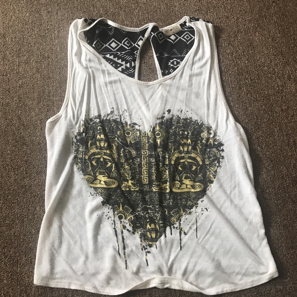 Gold heart tribal back Just Kiss tank top